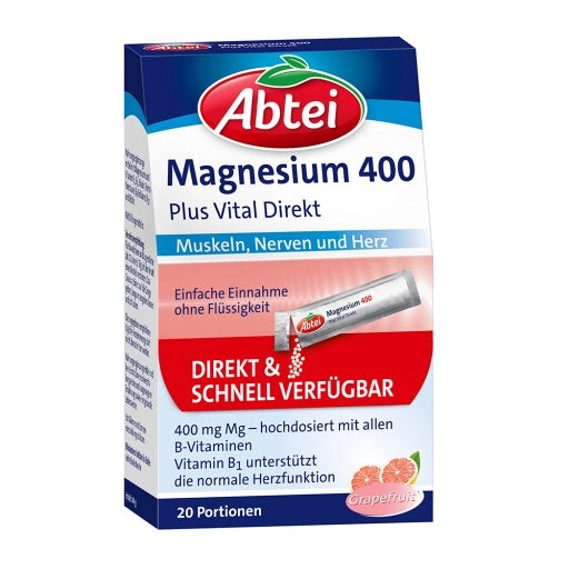 Abtei Magnesium 400  Mit allen B-Vitaminen  20 Granulat-Sachets