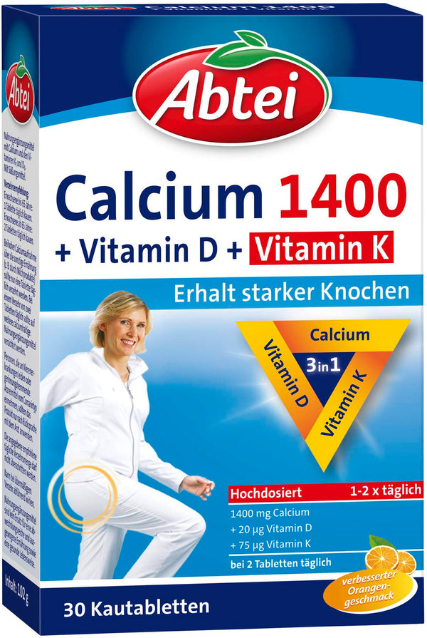 Abtei Calcium 1400  Mit Vitamin D + K  30 Kautabletten