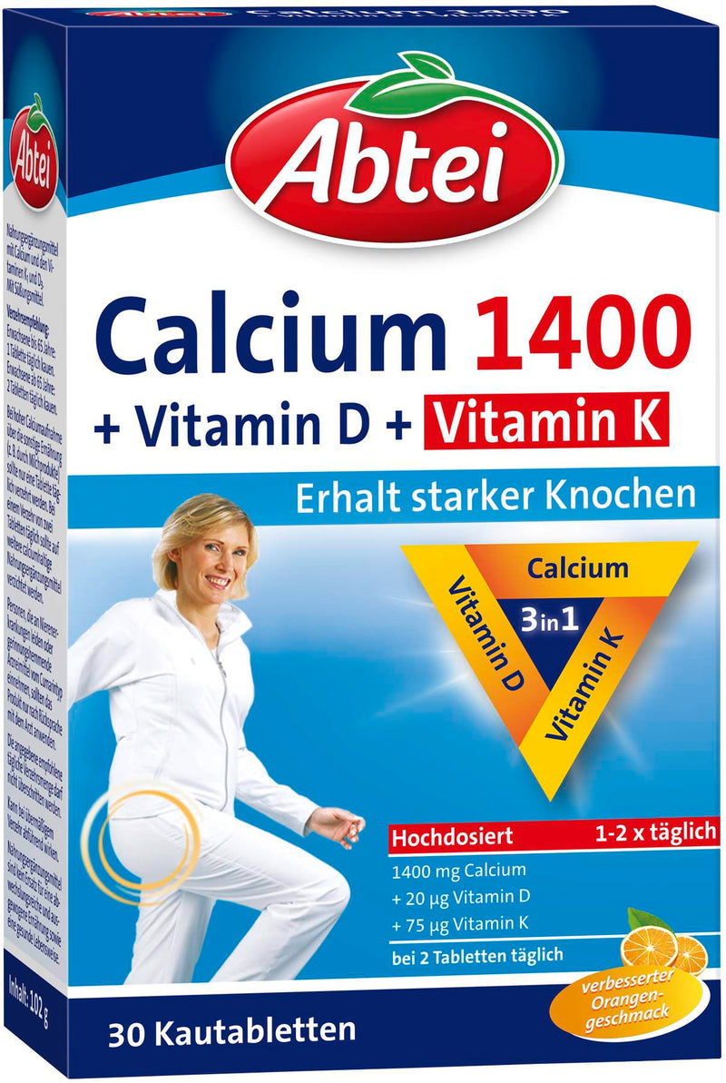 Abtei Calcium 1400  Mit Vitamin D + K  30 Kautabletten