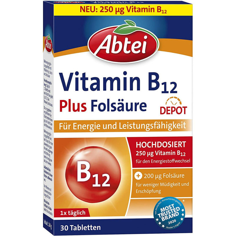 Abtei Vitamin B12 Plus Folsäure Depot 30 Tabletten