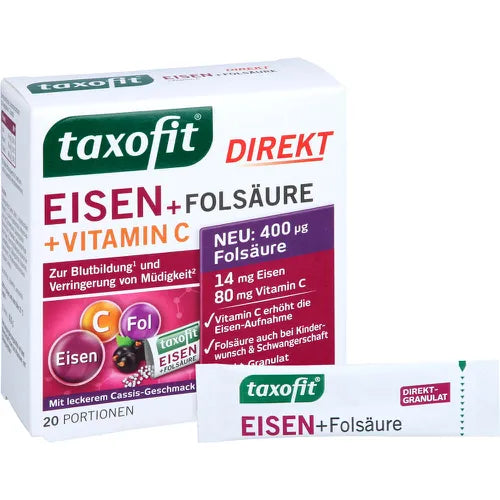 taxofit- Eisen+ Folsäure+ Vitamin C, direkt Granulat - 20 Portionen à 22 g