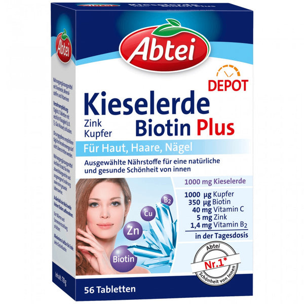 Abtei Kieselerde Biotin Plus  Mit Zink und Kupfer 56 Tabletten