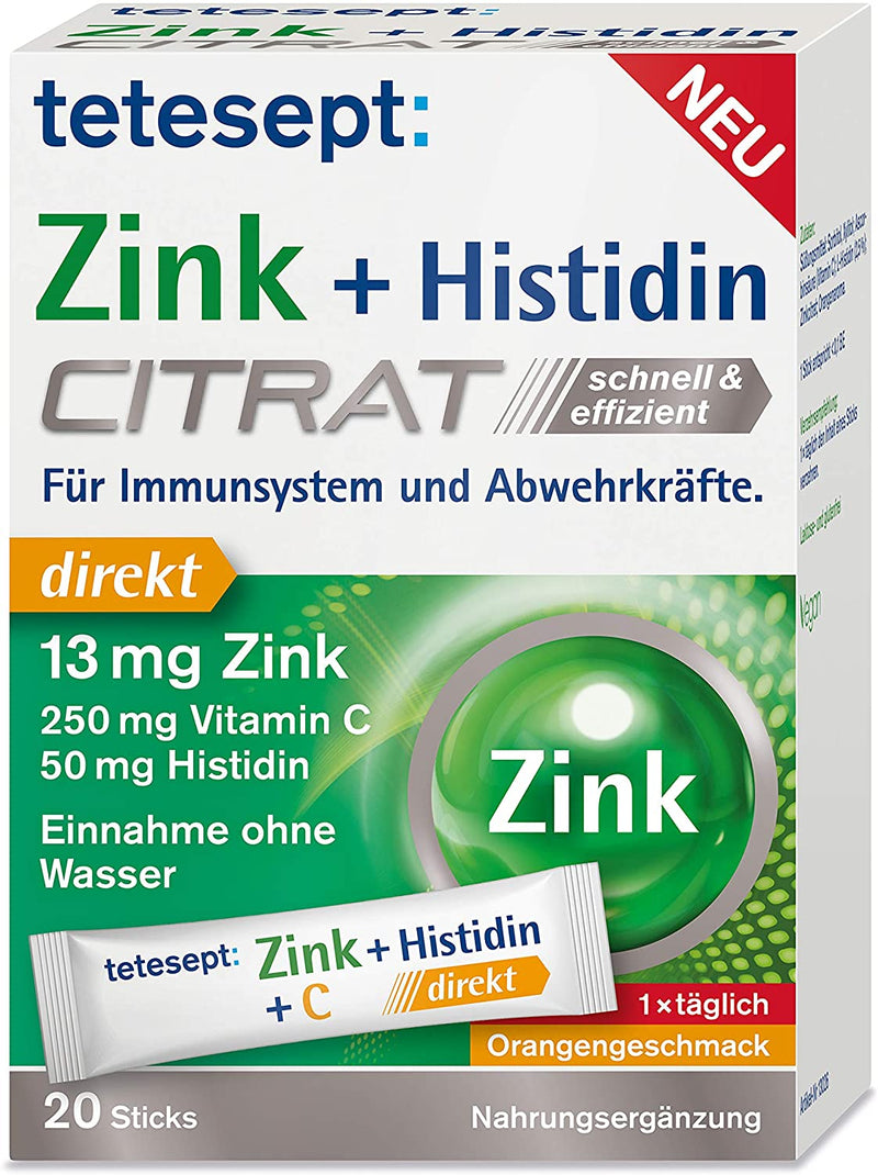 tetesept: Zink Citrat + Histidin direkt - 20 Sticks Orange