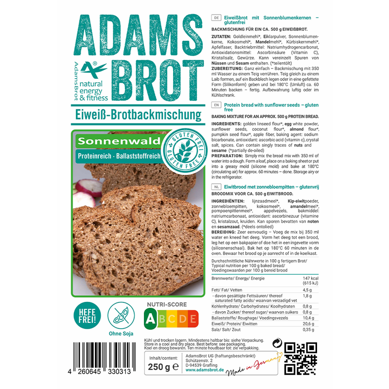 Adams Brot - Eiweiß Brotbackmischung "Sonnenwald" 250g