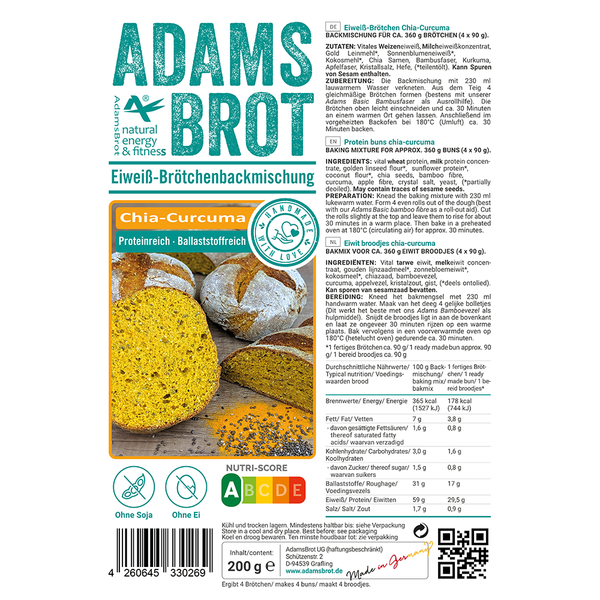 Adams Brot - Eiweiß Brötchenbackmischung "Chia Curcuma" 200g
