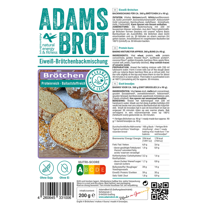 Adams Brot - Eiweiß Brötchenbackmischung 200g