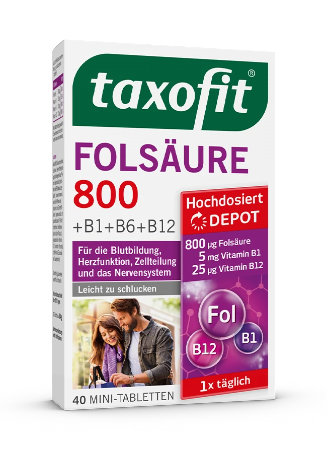 taxofit Folsäure 800 +B1+B6+B12 Depot - 40 Mini Tabletten